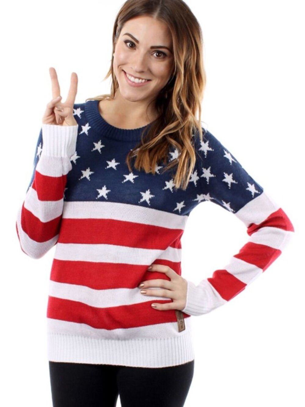 TIPSY ELVES American Flag Stars & Stripes 4th of July Knit Sweater‎ Sz. S